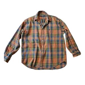 Ralph Lauren Blue Orange & Green Plaid Cotton Button-Down Sz XL